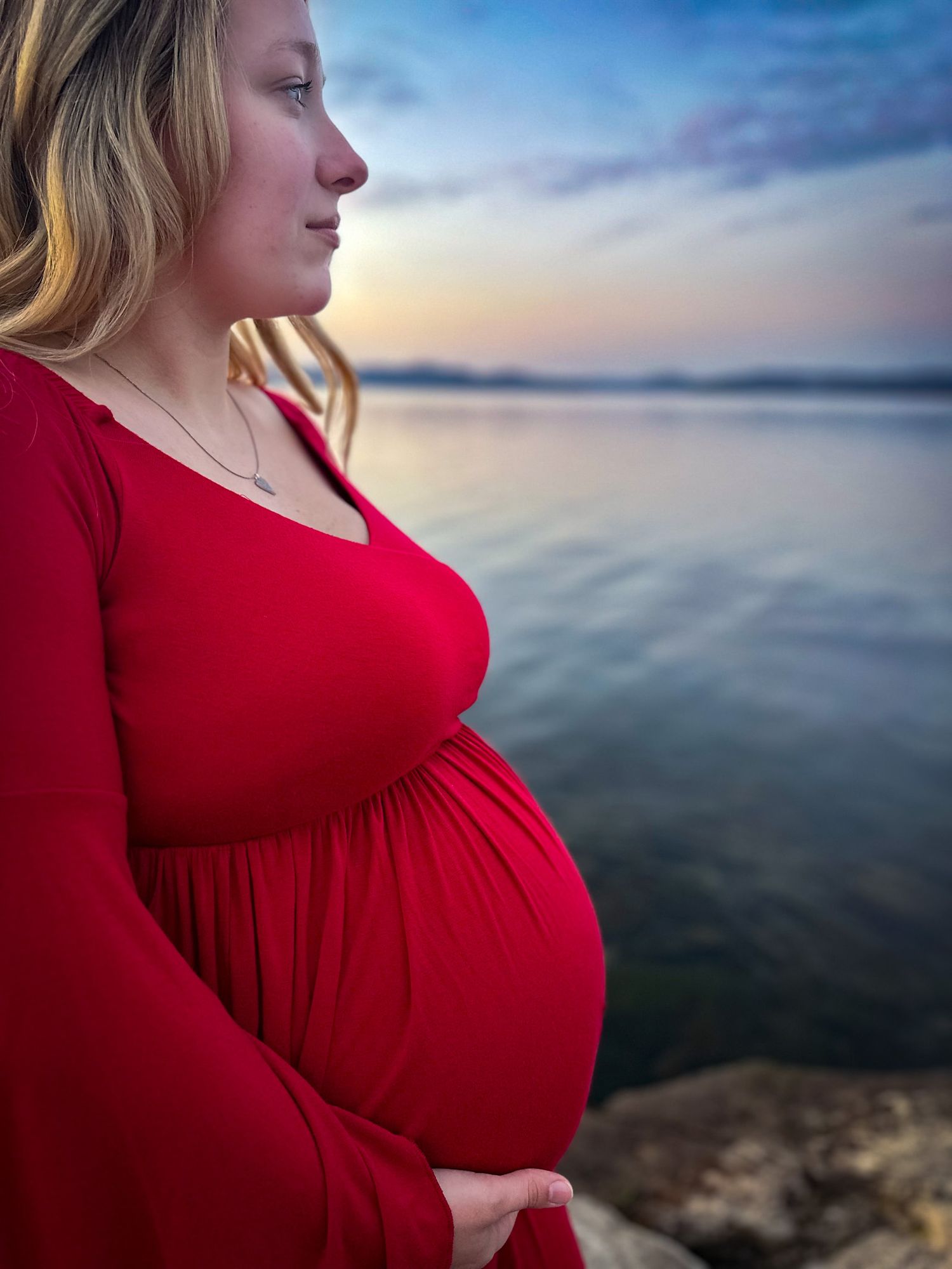 Maternity portrait with ocean backdrop
